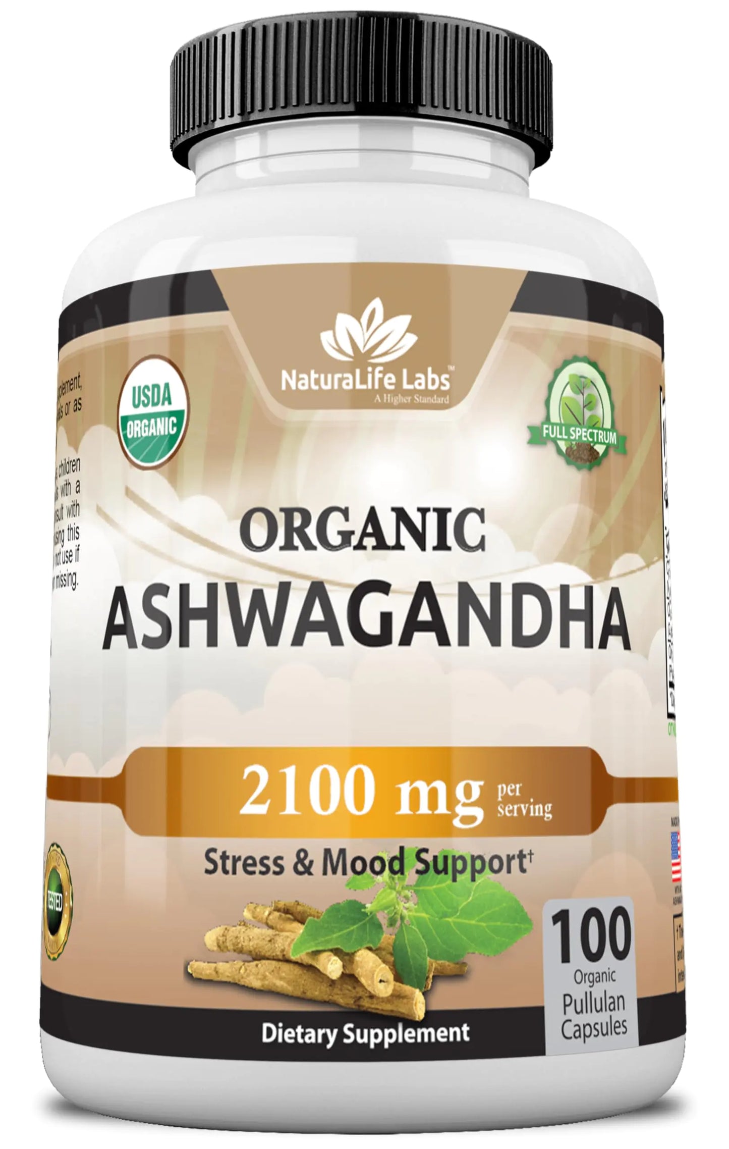 Organic Ashwagandha 2100 mg - 100 Veggie Capsules Pure Organic Ashwagandha Powder and Root Extract - Stress Relief Mood Enhancer