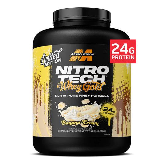MuscleTech Nitro-Tech Protein Smoothie Mix (Banana Cream 5LB) - Whey Gold Isolate for Muscle & Recovery - Gluten-Free